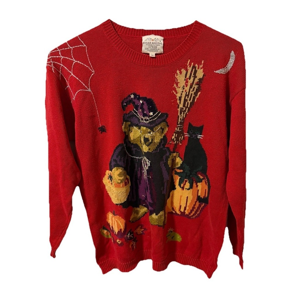 Susan Bristol Halloween Teddy Bear "Hexe" pullover sweater Size M